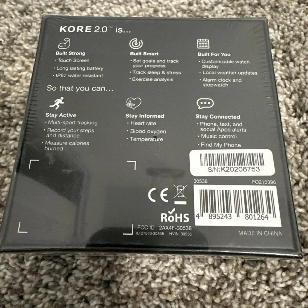 Kore 2.0 Smart Watch Fitness Tracker & Heart Monitor Brand New Sealed